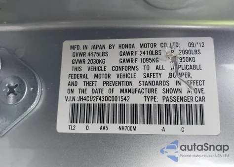 2013 Acura Tsx 2.4 from USA, damaged, VIN JH4CU2F43DC001542